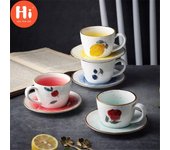 Hola Juego de Taza de Café de Cerámica y platillo de 175ML, taza de té de la tarde, taza de leche de porcelana, limón pintado a mano