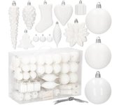 SPRINGOS® 72 uds.. Boules de Noël de Sapin Décoration d'arbre, Ornements, Cones, Bonbons, cadeaux, Etoiles, Sapins – Blanc