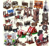 Bloques de construcción militares medievales MOC, soldados, figuras, accesorios, hoguera, tienda, carro de transporte, caballo de guerra, arma, ladrillos, juguete
