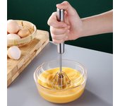 Batidor de huevos semiautomático a presión de la mano, accesorios de cocina de acero inoxidable, herramientas, utensilios de crema de giro automático, batidor Manual 25cm plata