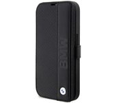 Funda BMW Bmbkp14X22Rdpk para iPhone 14 Pro Max - Piel negra texturizada y a rayas