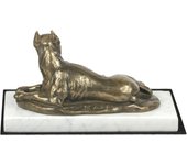 Boxer, German Boxer II - dog figurine, statue on white marble, trophy for Art-Dog dog show exhibition marrón