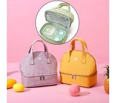 1 Uds. Bolsos para la comida para mujer de lona impermeables de doble cubierta, bolsa portátil con aislamiento térmico, fiambrera One Size  azul marino