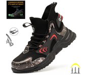 Botas de seguridad para el trabajo para hombre que brillan por la noche, puntera de acero, zapatillas indestructibles a prueba de pinchazos, calzado para adultos 39 gris