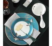 Nueva vajilla de hotel china, juego de tres piezas, plato de hueso, cuenco de ala, taza de té, cuchara de sopa, vajilla de cerámica para club de hotel