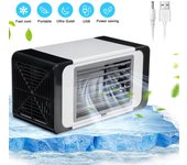 Mini enfriador de aire portátil para el hogar, ventilador de aire acondicionado de escritorio USB multifuncional con 2 paquetes de cristales de hielo