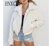 HNXC Chaquetas y abrigos con cuello tipo POLO de manga larga para otoño e invierno con estampado de Color sólido informal vintage para mujer S blanco