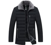 Chaqueta cálida para hombre, parka de invierno, cortavientos con cuello de piel, anorak acolchado de algodón, abrigo negro grueso, chaqueta polar informal de otoño para hombre M negro