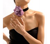 Gargantilla elegante para mujer, banda ancha negra con temperamento, collar con flores rosas flocadas, collar para fiesta blanco