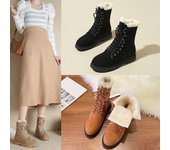 Botas de nieve de plataforma gruesa de invierno para mujer, botines de media pantorrilla con forro de piel sintética, cómodas botas de gamuza sintética antideslizantes, cálidas, con cordones para mujer 35 negro