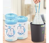 Bolsa de basura desechable con diseño de conejo azul de dibujos animados, bolsa de basura con cordón para el hogar, bolsa de plástico automática con bolsillo para la boca de la cocina. Type 40