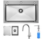 FREGADERO DE COCINA Acero inoxidable plata 70×45cm, Grifo de cocina extraíble, dispensador de jabón