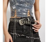 Cinturón de diamantes de imitación para mujer, cinturón ancho con diseño de viento, decoración de personalidad de moda europea y americana, cinturón de jeans con lentejuelas, diseño salvaje plata