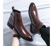 Botas Martin de caña alta, botas cortas puntiagudas y explosivas, botas Chelsea, botas de cuero con cremallera estilo británico para hombre 38 marrón