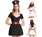 Disfraz de enfermera para mujer, uniforme de manga corta, vestido con diadema y cinturón, traje de Halloween 4XL blanco