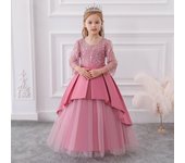 Vestidos largos para niña Tul Niños Rojo Rosa Flor de encaje Fiesta de noche de boda Vestido de princesa bordado Vestido de fiesta Ropa formal para niños 120 rojo