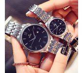 Reloj de acero inoxidable moderno para parejas, con temperamento moderno, correa de acero simple, reloj con calendario universitario