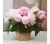 2 piezas de 6 cabezas de peonías de seda, plantas artificiales, ramo de flores para bricolaje, centros de mesa para bodas, fiestas, decoración de habitaciones, hogar, oficina, caja de regalo floral falsa color rosa
