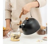 Hervidor de agua de 2,5 l, universal, con silbato para cocina. negro