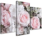 Impresión en lienzo de tres piezas con rosas rosas, flores y naturaleza. 60x40 color rosa