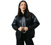 Principios Chaqueta bomber de cuero con cuello de piel sintética para mujer 10 UK negro