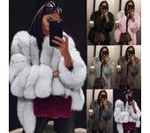 Abrigos y chaquetas de piel sintética de zorro de nueva moda para otoño e invierno para mujer Abrigo de piel de zorro de imitación de longitud media con costuras gruesas 2XL negro