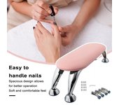 Almohada de mano para manicura, portátil, plegable, antideslizante, estable con 16 orificios para tornillos, almohada de mano para un cómodo arte de uñas color rosa