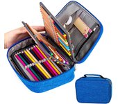 Papelería de gran capacidad, estuche para lápices con cremallera de 72 agujeros, bolsa para bolígrafos, bolsa de almacenamiento de papelería azul