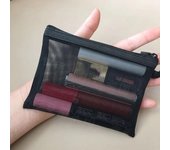 Organizador portátil para lavado de lápiz labial, artículos de tocador, toallas sanitarias, bolsas de almacenamiento, bolsa de maquillaje de malla negra, bolsa de cosméticos para niña y mujer