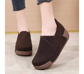 Zapatillas de cuña gruesas, zapatos de plataforma estilo coreano con plataforma oscilante para mujer, zapatos casuales de gamuza esmerilada vintage, botines de gamuza sintética 35