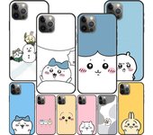 Funda para Apple Iphone 11 13 12 Mini 14 Pro Max Xr 7 8 + Se 2020 Xs 6 6s Plus 5 5s, funda negra de silicona con dibujos animados de Chiikawa iPhone 12