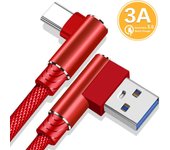 Cable Usb C 3a Usb tipo C de 90 grados para Xiaomi Mi 9t redmi note9S 10PRO Oneplus OPPO Samsung Galaxy S22 S21 S20 NOTA20 Cable de datos de carga rápida Usb-c 1m rojo