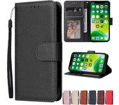 Funda tipo billetera con tapa de cuero Pu con ranuras para tarjetas estilo clásico para Iphone 14 13 12 11 Pro Max Xs Max Xr X 8 7 6 6s Plus 5 5s Se 2022 iPhone 14 negro