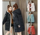 Chaqueta acolchada de plumón medio y largo, abrigo de invierno para mujer, chaqueta acolchada gruesa, chaqueta de pan delgada, chaqueta acolchada S rojo