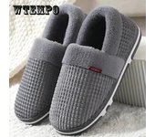 Zapatos de algodón de invierno para hombre, zapatillas de casa unisex, zapatillas antideslizantes de cuero, zapatos de interior cálidos de felpa impermeables 44-45 gris