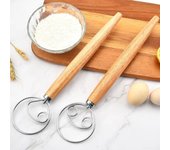 Batidor de masa danés de acero inoxidable, estilo holandés, batidora de mano para pan, mango de madera, utensilios de cocina para hornear, batidora de repostería