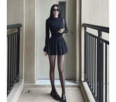 Vestido negro ajustado de manga larga con cuello semialto para mujer, ideal para otoño e invierno. Extra Large negro