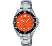 Casio Reloj analógico estándar de cuarzo con esfera naranja y acero inoxidable MDV-10D-4A1V para hombre naranja