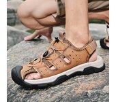 Sandalias transpirables de cuero genuino para hombre, zapatos de playa informales para escalar, mocasines para hombre, talla grande 46, sandalias de lujo de verano, nuevas 38 negro