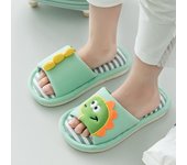 Pantuflas de lino de primavera y otoño con diseño de dinosaurio para niños y niñas, bonitas zapatillas de algodón y lino transpirables con suela gruesa y dibujos animados para padres e hijos. 24-25 (about 16.5cm long) color rosa