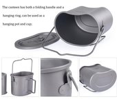 Olla y estufa de titanio, juego de utensilios de cocina portátiles, equipo de cocina para acampar al aire libre, ligero plata