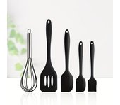 Juego de utensilios de cocina de silicona, utensilios de cocina antiadherentes, espátula, pala, batidores de huevos, mango de madera, juego de herramientas de cocina azul