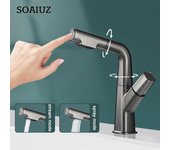 Grifo de fregadero de cocina gris, grifo giratorio de 360 ​​grados con botón extraíble, grifo de lavabo con una sola manija, grifo mezclador frío y caliente as the pictury blanco