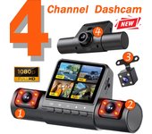 Cámara de tablero para automóvil, cámara de conducción con caja negra de 4 canales, FHD 1080P, frontal, izquierda, derecha, trasera, visión nocturna, grabación en bucle, grabadora de video DVR para vehículo 4Ch DVR 0G