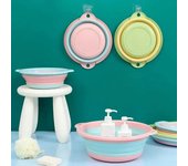 Cubo plegable portátil para lavado de cara, lavandería y viajes, lavabo de agua duradero y que ahorra espacio S color rosa