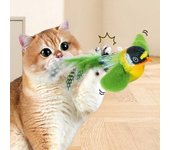 Juguete interactivo para gatos con forma de pájaro que canta y bate sus alas, juguete de peluche que funciona con pilas y estimula azul