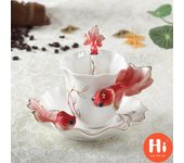 Hola, juego de tazas de café de cerámica creativa con pez dorado 3D de 200ml, taza de leche de té de porcelana esmaltada, tazas de porcelana de hueso amarillo
