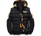 Chaqueta de algodón de otoño e invierno para hombre, cálida y cómoda, acolchada, gruesa, con doble cara, con gorra extraíble XS negro