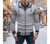Sudadera con capucha para hombre, de otoño y primavera, con cierre de cremallera, mangas largas, puños elásticos, cárdigan con cordón ajustable, capucha, color de contraste, falso abrigo de invierno de dos piezas con cuello alto M gris oscuro