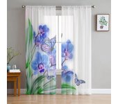 Cortinas de tul con diseño de orquídeas tropicales y mariposas para sala de estar, dormitorio, cortinas de gasa transparente, cortinas para tratamientos de cocina 135W x 114H(cm)